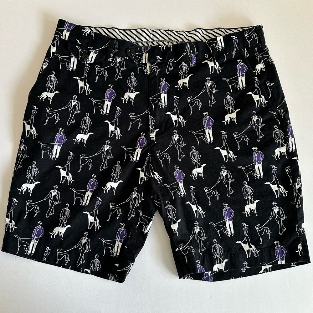 Men's Black Printed Cotton Shorts with Purple Accent